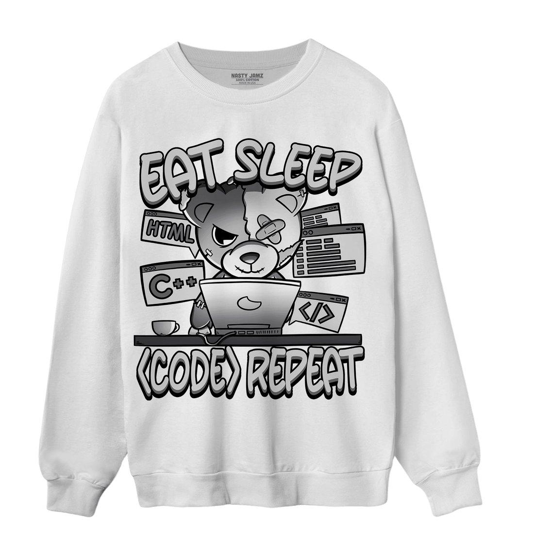 Retro High OG Black White 1s Sweatshirt Match Eat Sleep Code BER - NastyJamz