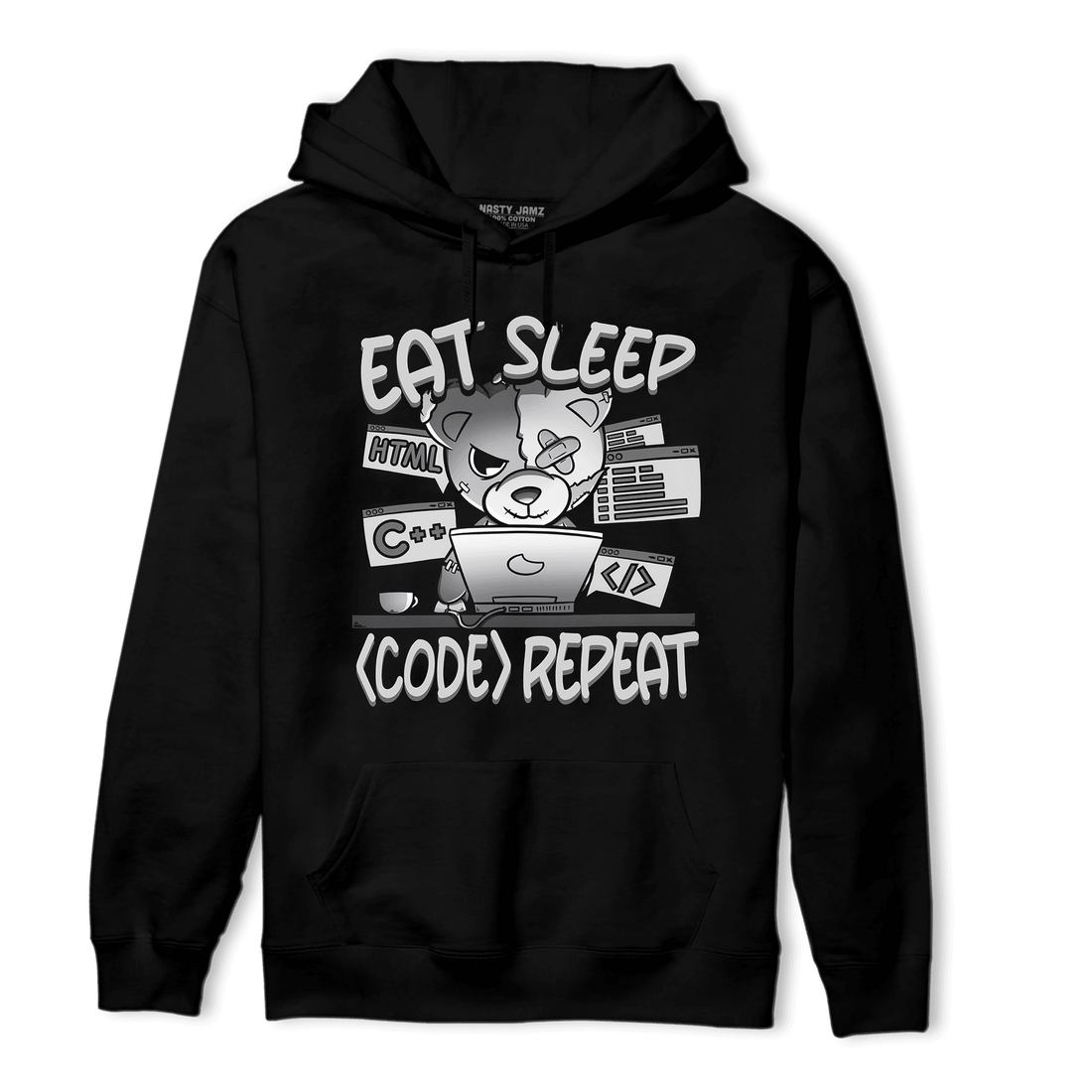 Retro High OG Black White 1s Hoodie Match Eat Sleep Code BER - NastyJamz