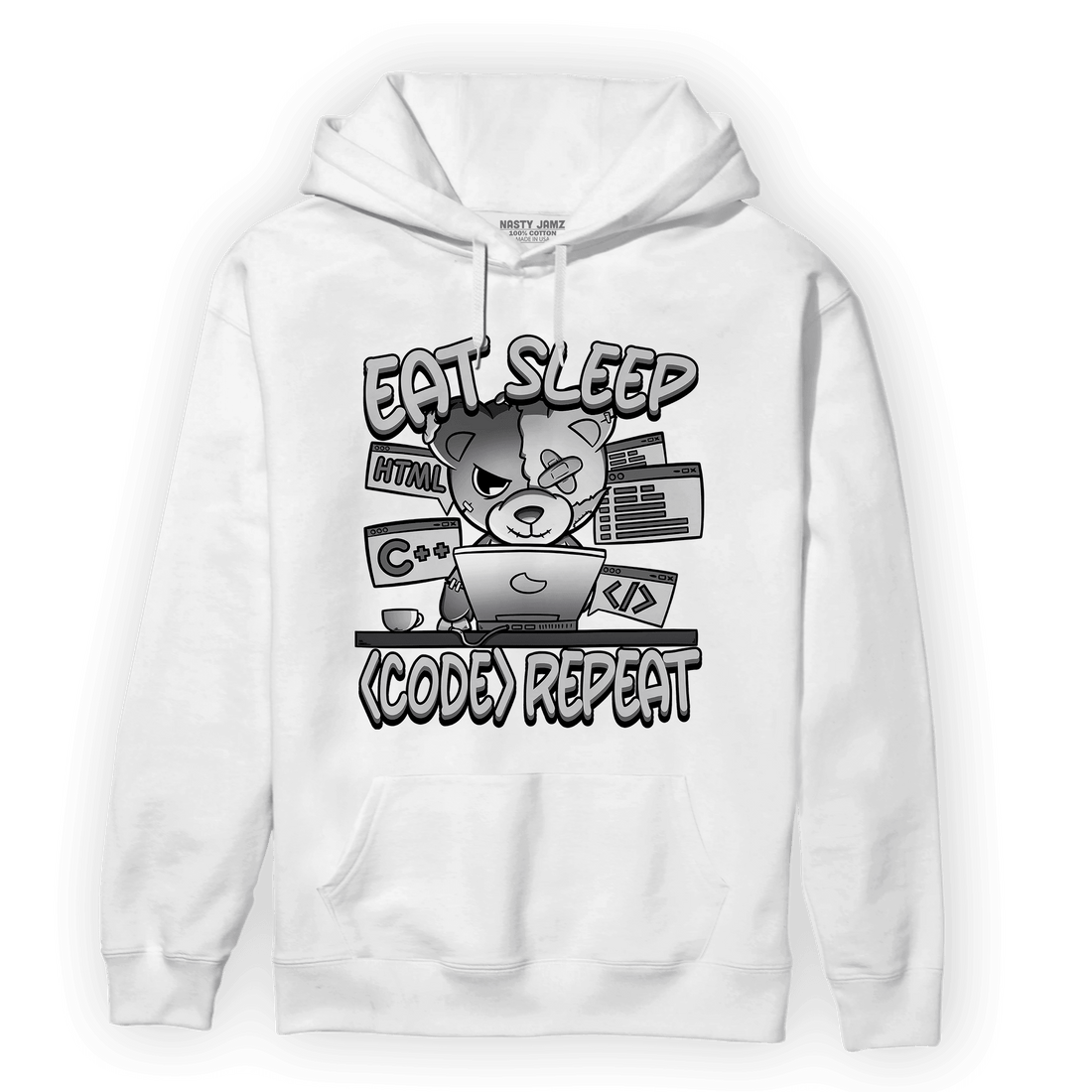 Retro High OG Black White 1s Hoodie Match Eat Sleep Code BER - NastyJamz