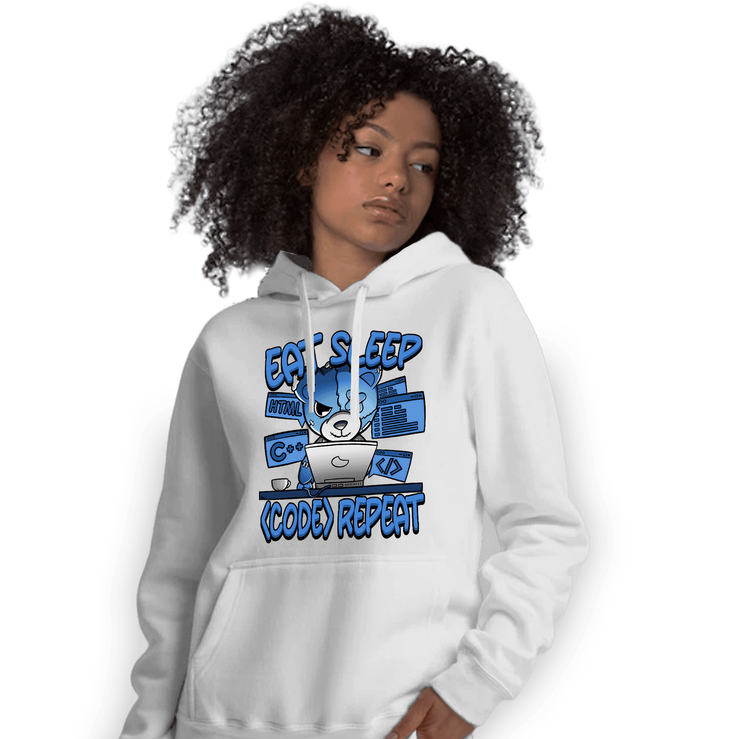 University Blue Toe 1s Hoodie Match Eat Sleep Code BER - NastyJamz