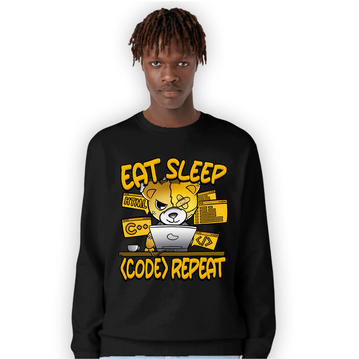 Yellow Ochre 1s Sweatshirt Match Eat Sleep Code BER - NastyJamz