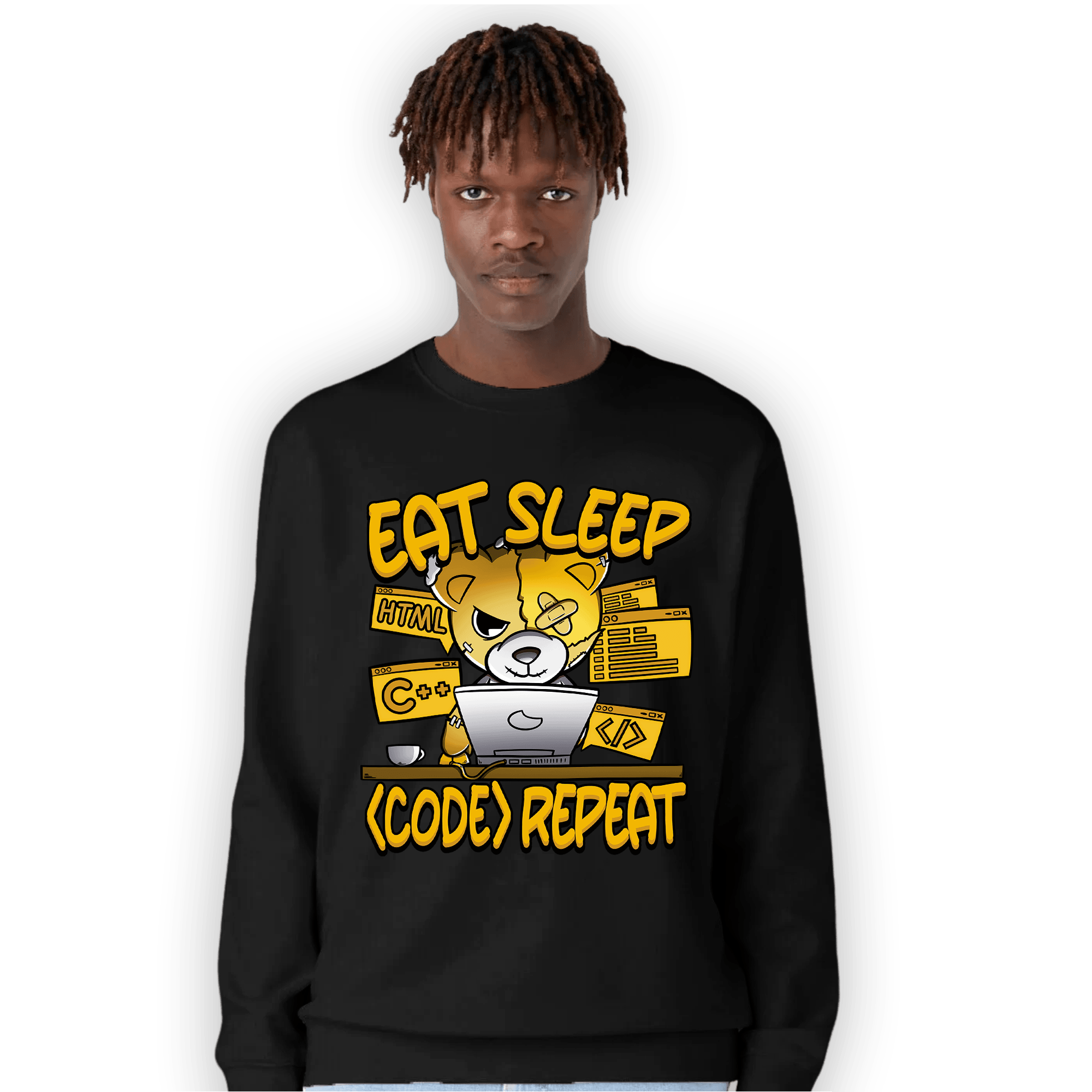 Yellow Ochre 1s Sweatshirt Match Eat Sleep Code BER - NastyJamz