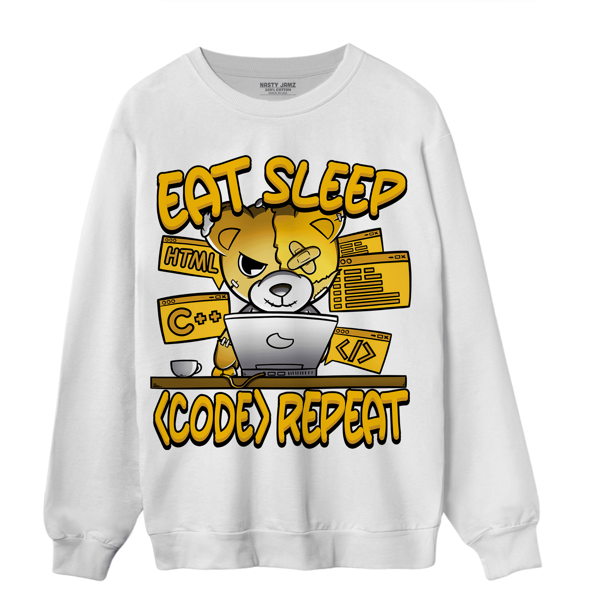 Yellow Ochre 1s Sweatshirt Match Eat Sleep Code BER - NastyJamz