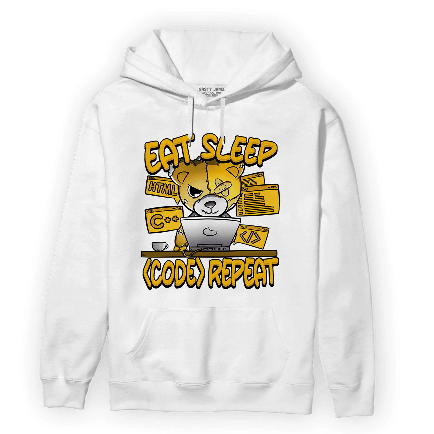 Yellow Ochre 1s Hoodie Match Eat Sleep Code BER - NastyJamz