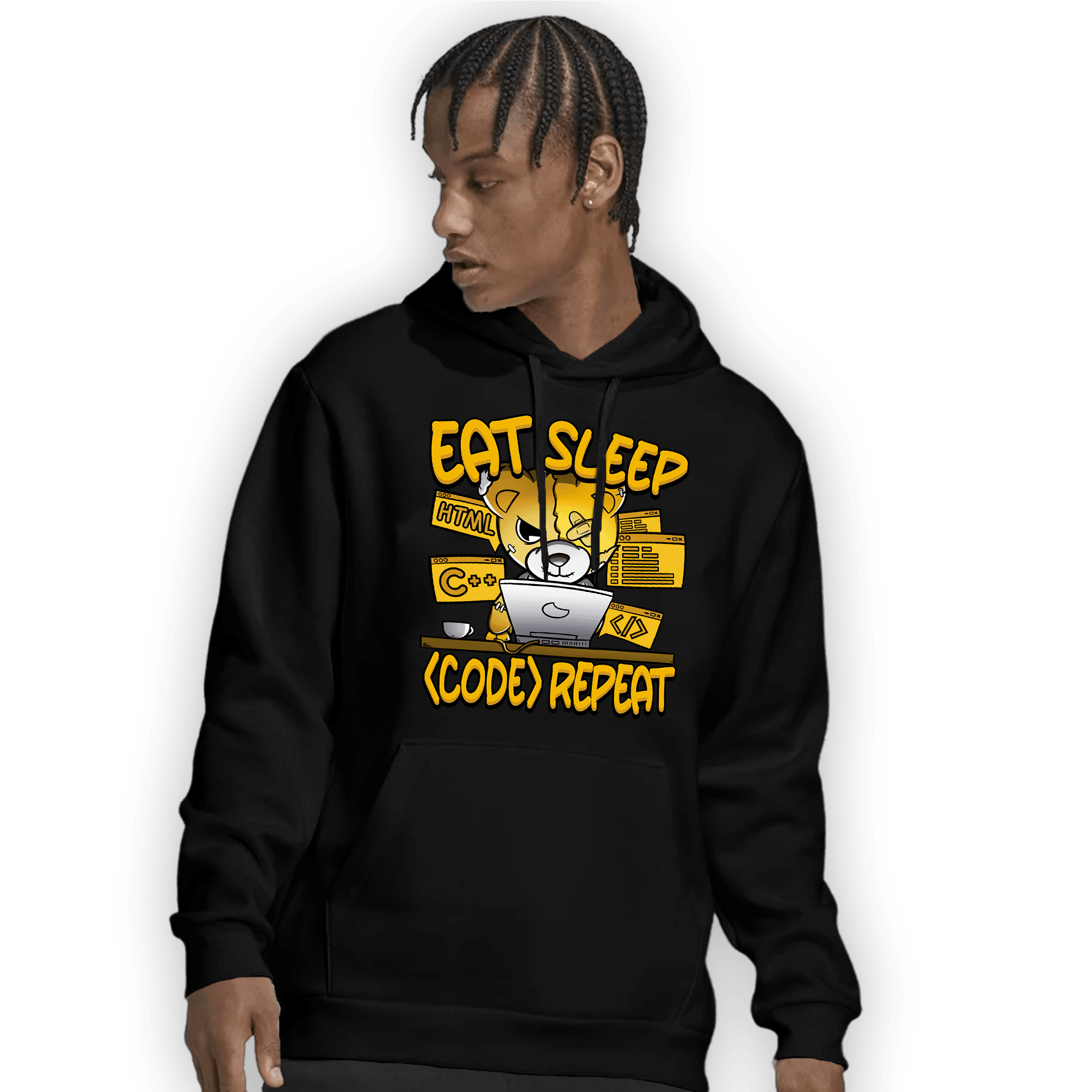 Yellow Ochre 1s Hoodie Match Eat Sleep Code BER - NastyJamz