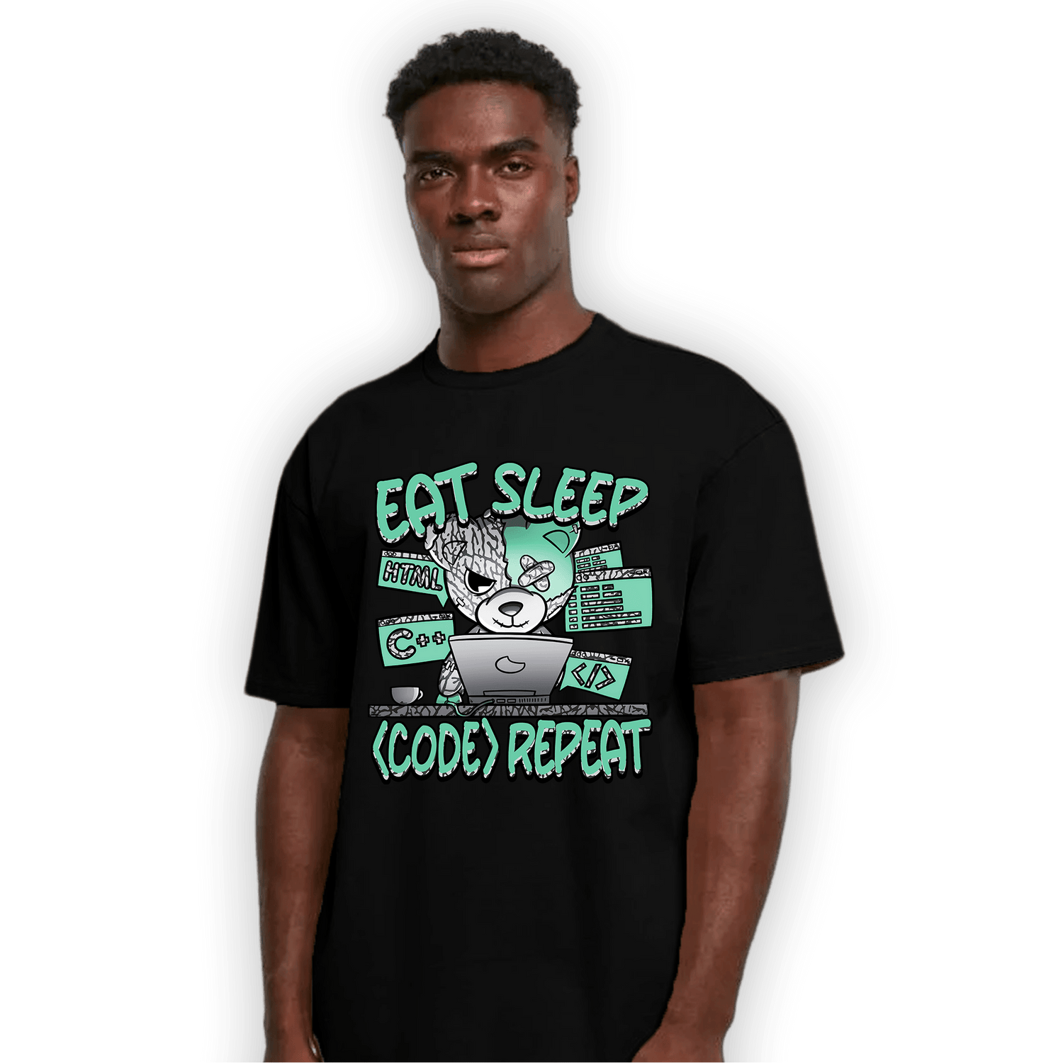 Green Glow 3s T Shirt Match Eat Sleep Code BER - NastyJamz