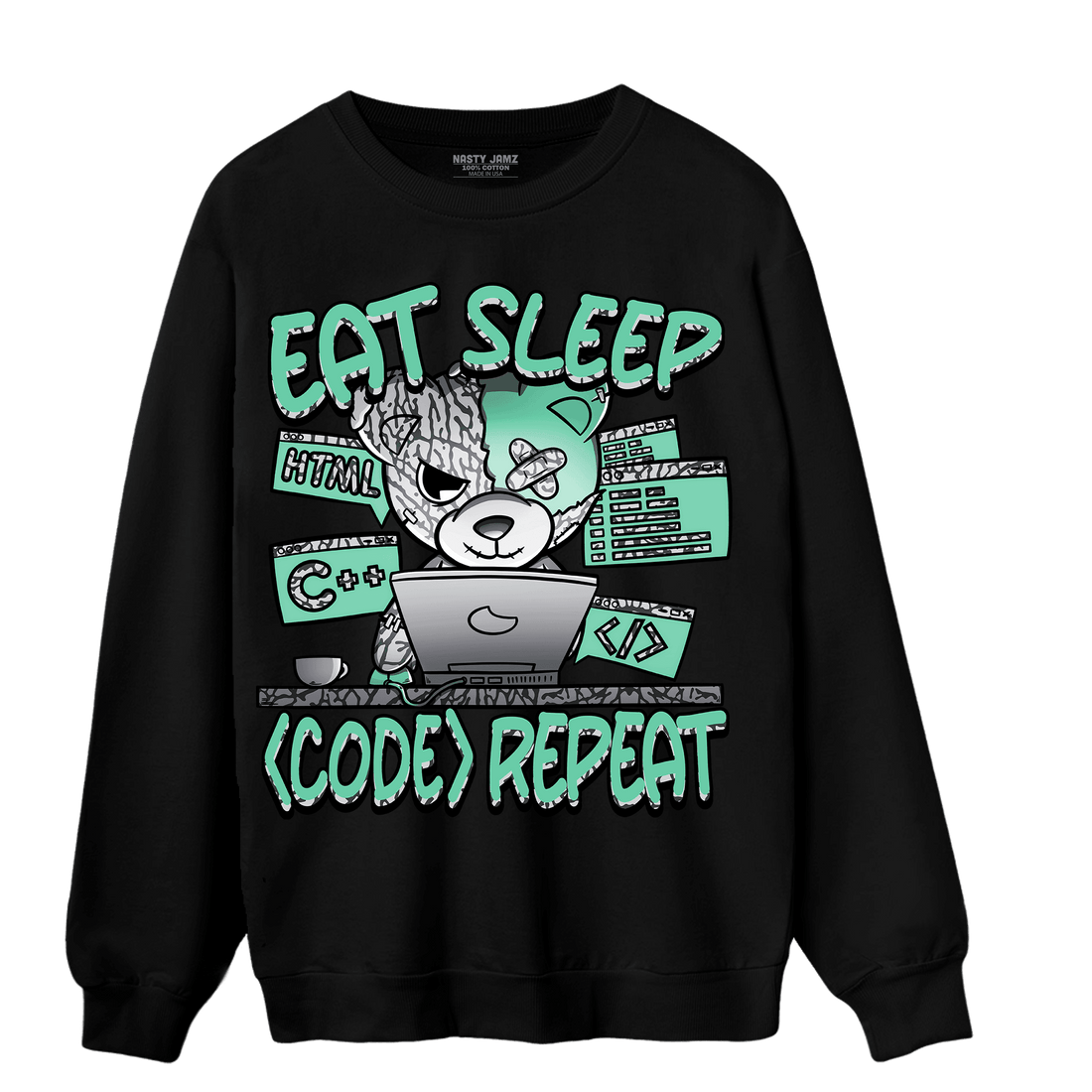 Green Glow 3s Sweatshirt Match Eat Sleep Code BER - NastyJamz