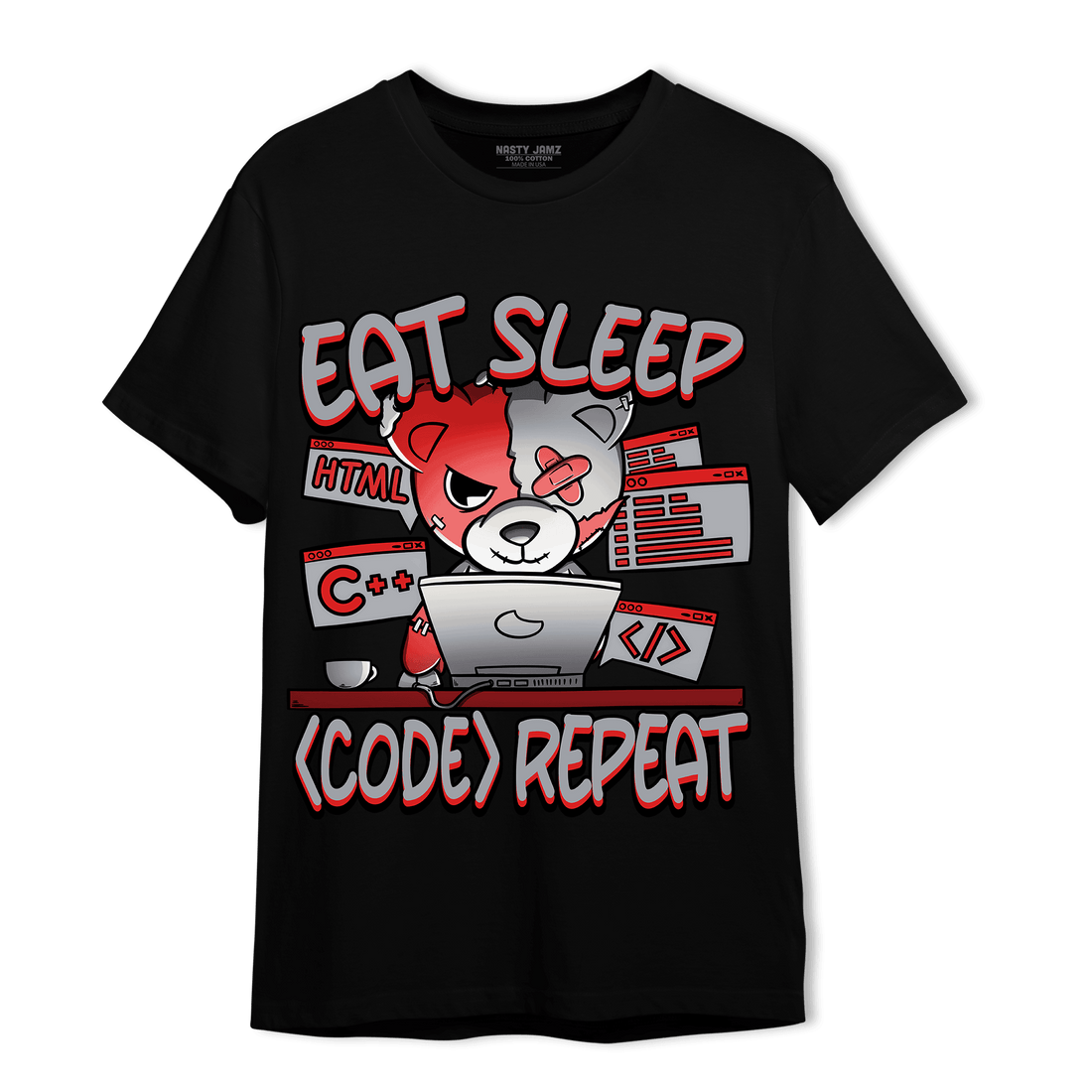 Bred Reimagined 4s T Shirt Match Eat Sleep Code BER - NastyJamz