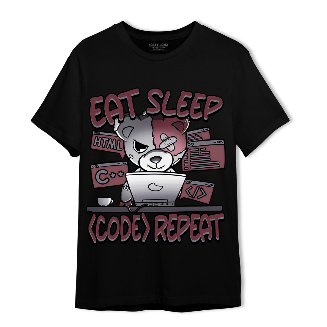 Burgundy 5s T Shirt Match Eat Sleep Code BER - NastyJamz