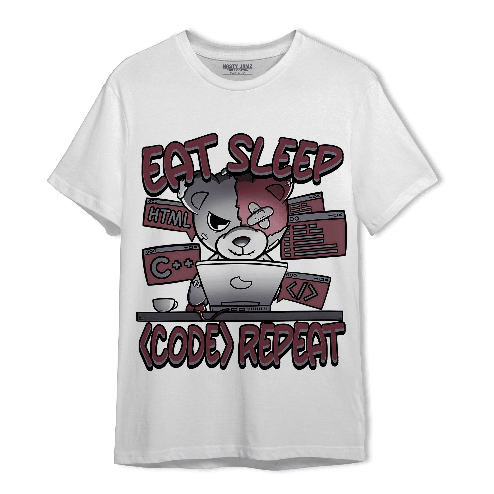 Burgundy 5s T Shirt Match Eat Sleep Code BER - NastyJamz