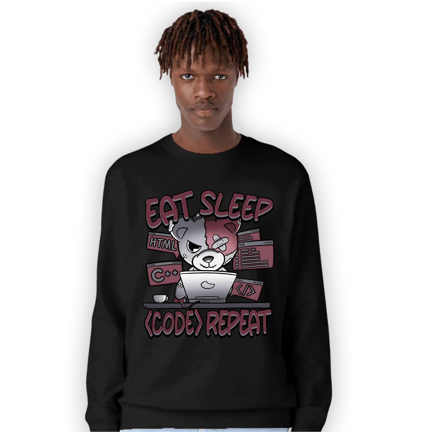 Burgundy 5s Sweatshirt Match Eat Sleep Code BER - NastyJamz