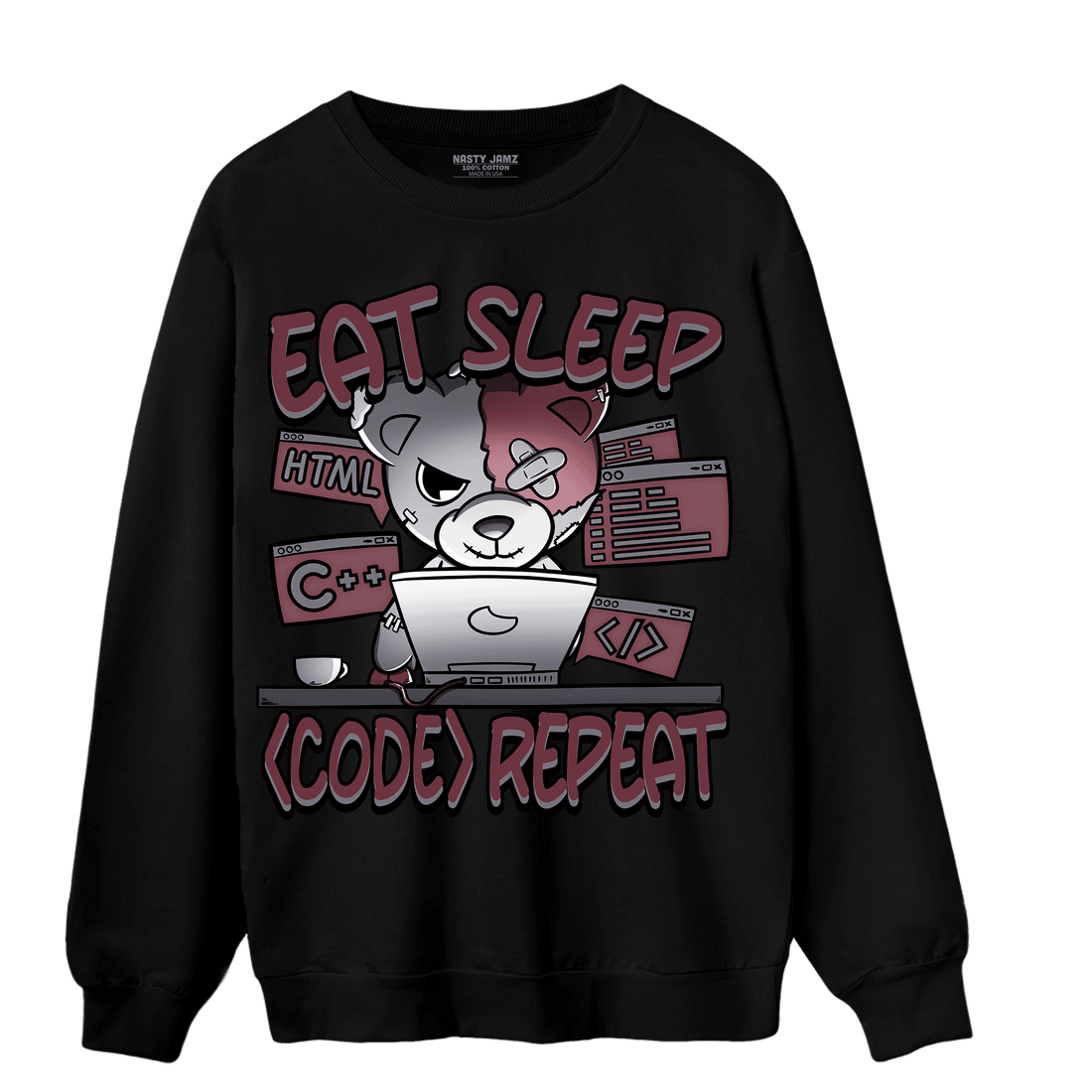 Burgundy 5s Sweatshirt Match Eat Sleep Code BER - NastyJamz