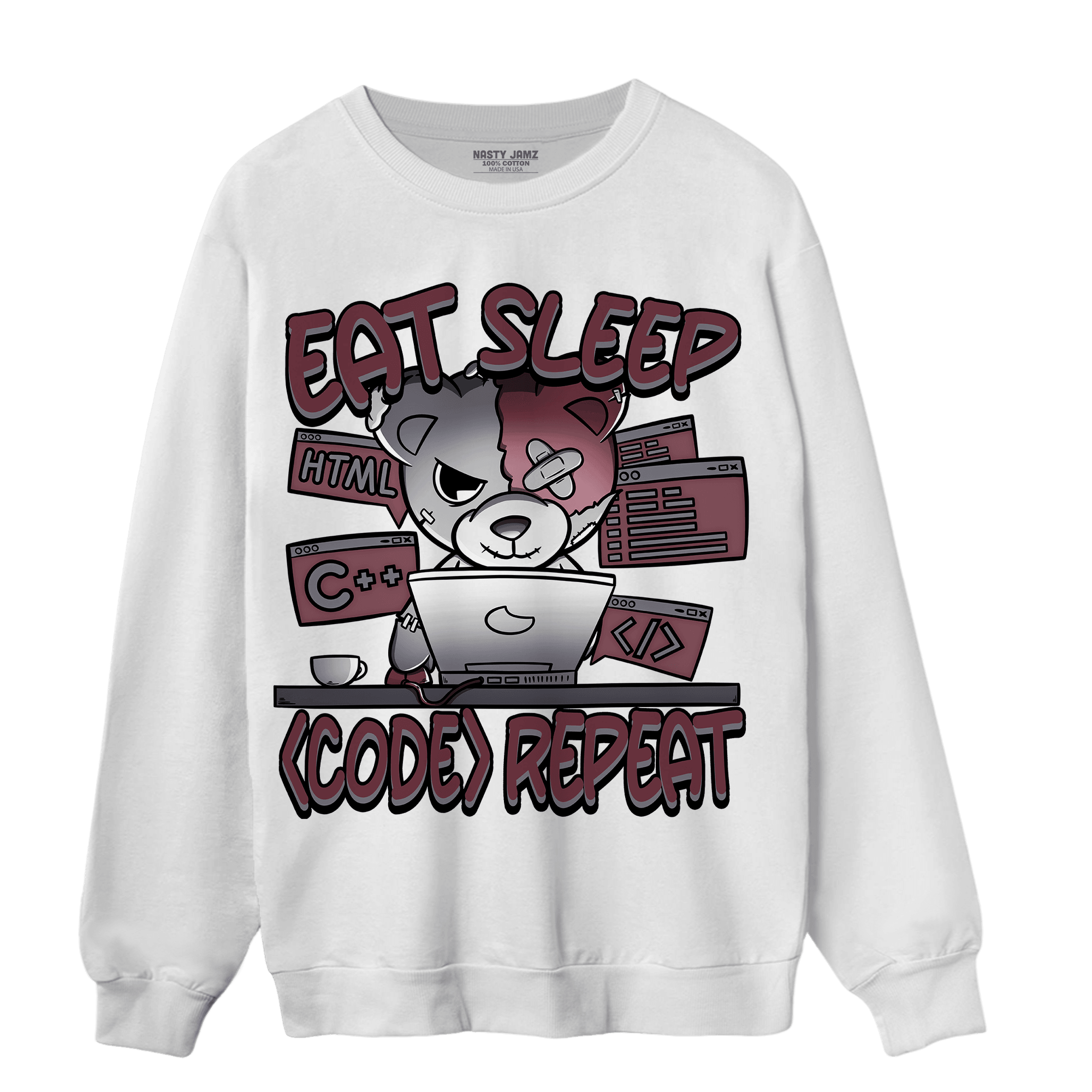 Burgundy 5s Sweatshirt Match Eat Sleep Code BER - NastyJamz