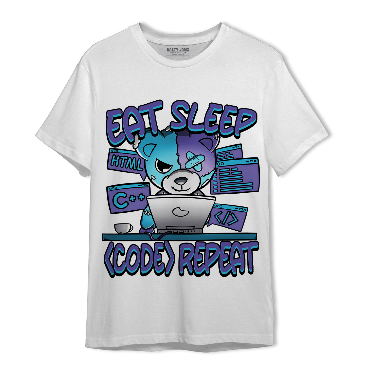 Aqua 6s T Shirt Match Eat Sleep Code BER - NastyJamz