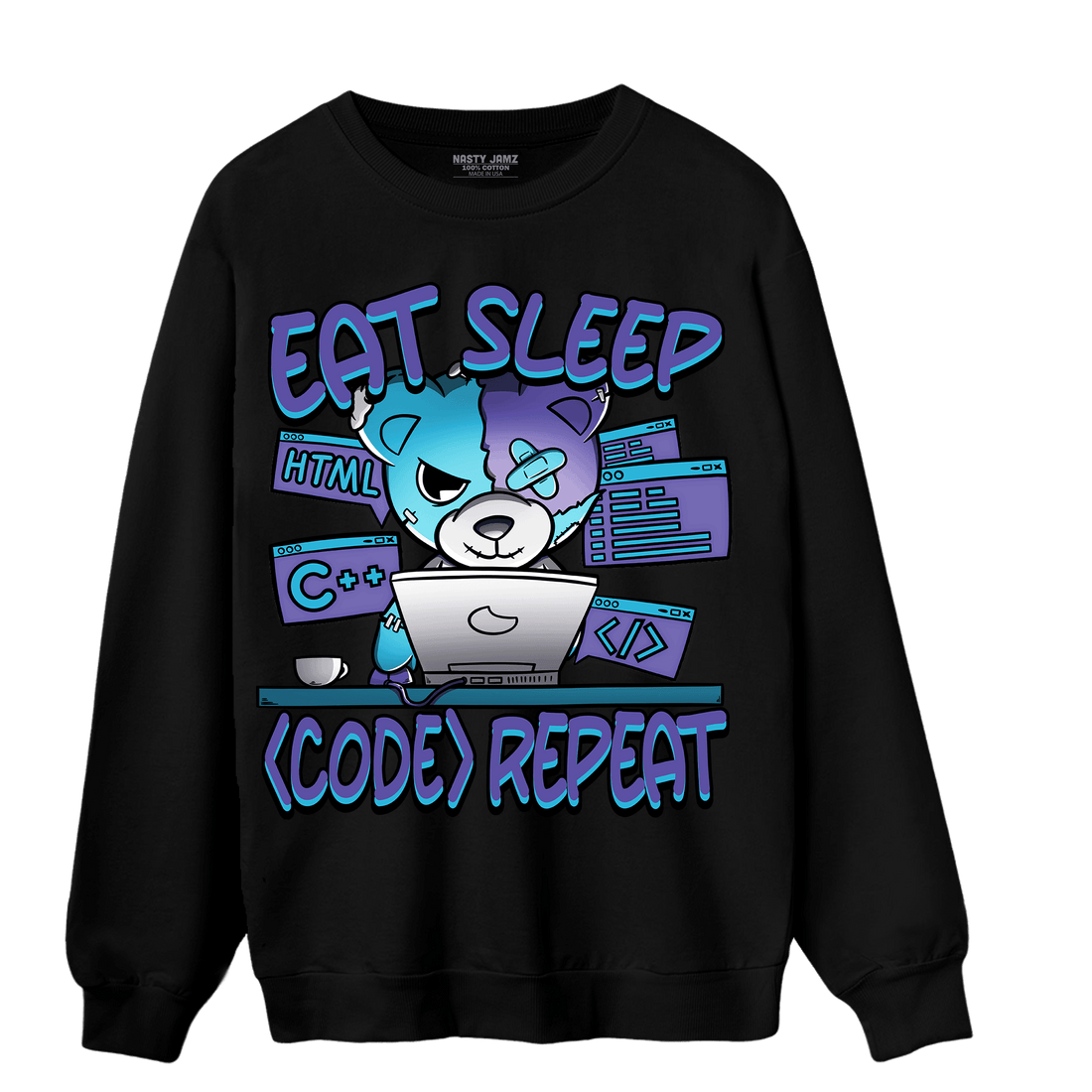 Aqua 6s Sweatshirt Match Eat Sleep Code BER - NastyJamz