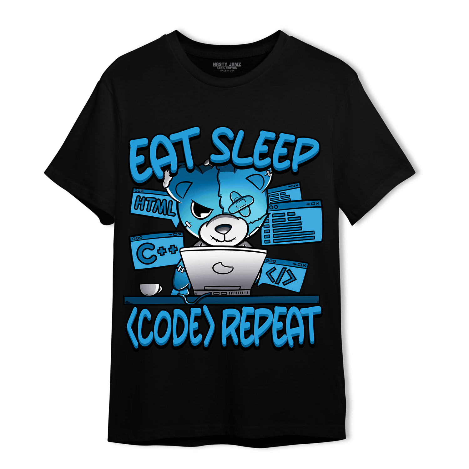 Powder Blue 9s T Shirt Match Eat Sleep Code BER - NastyJamz