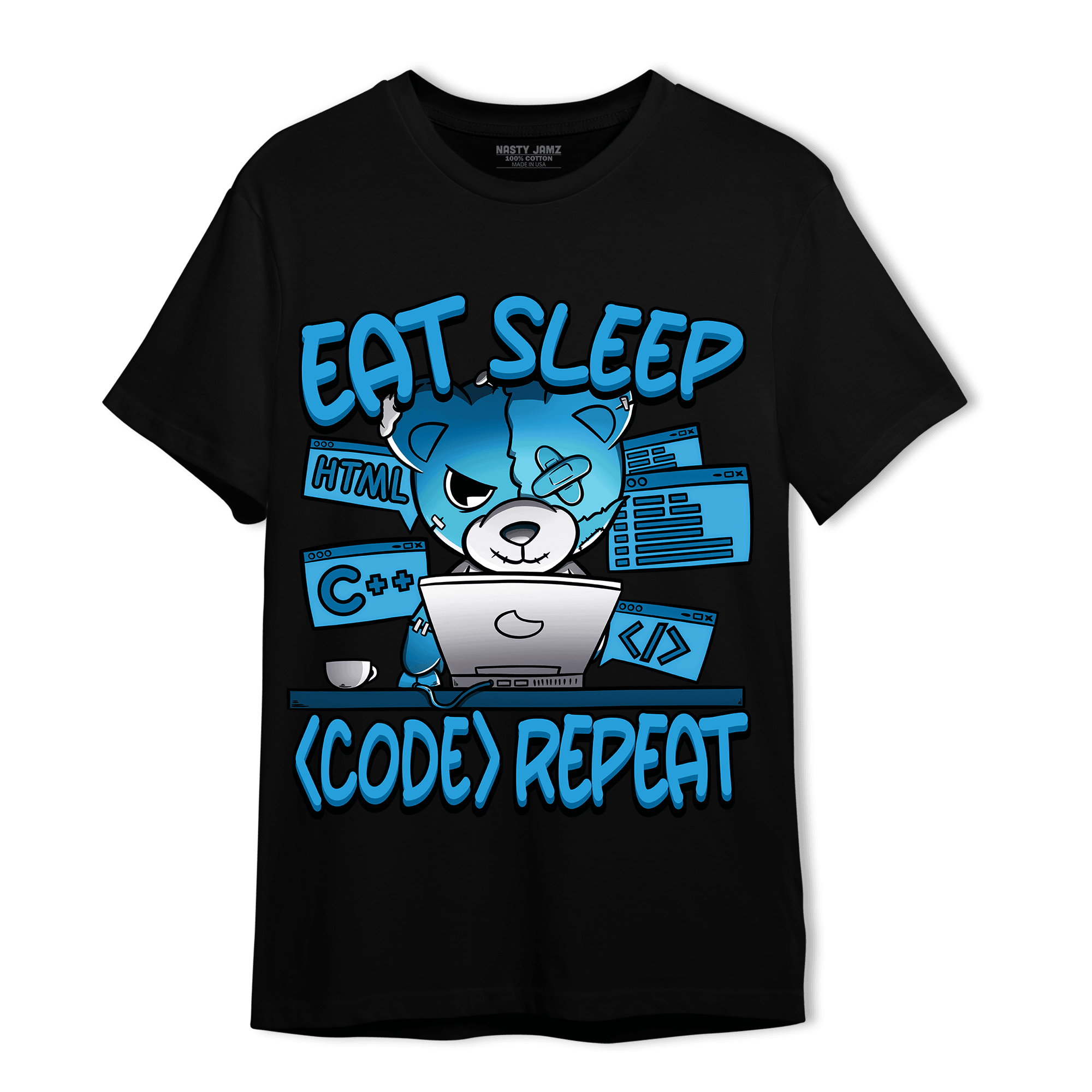 Powder Blue 9s T Shirt Match Eat Sleep Code BER - NastyJamz