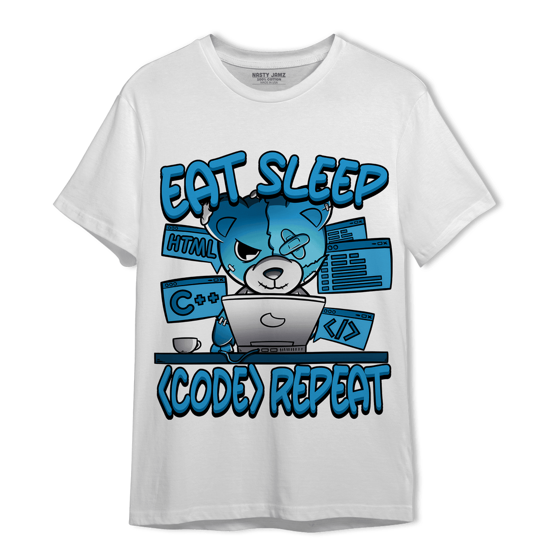 Powder Blue 9s T Shirt Match Eat Sleep Code BER - NastyJamz