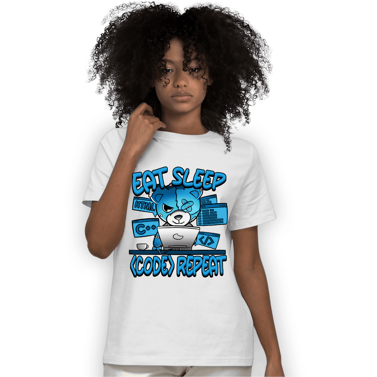 Powder Blue 9s T Shirt Match Eat Sleep Code BER - NastyJamz