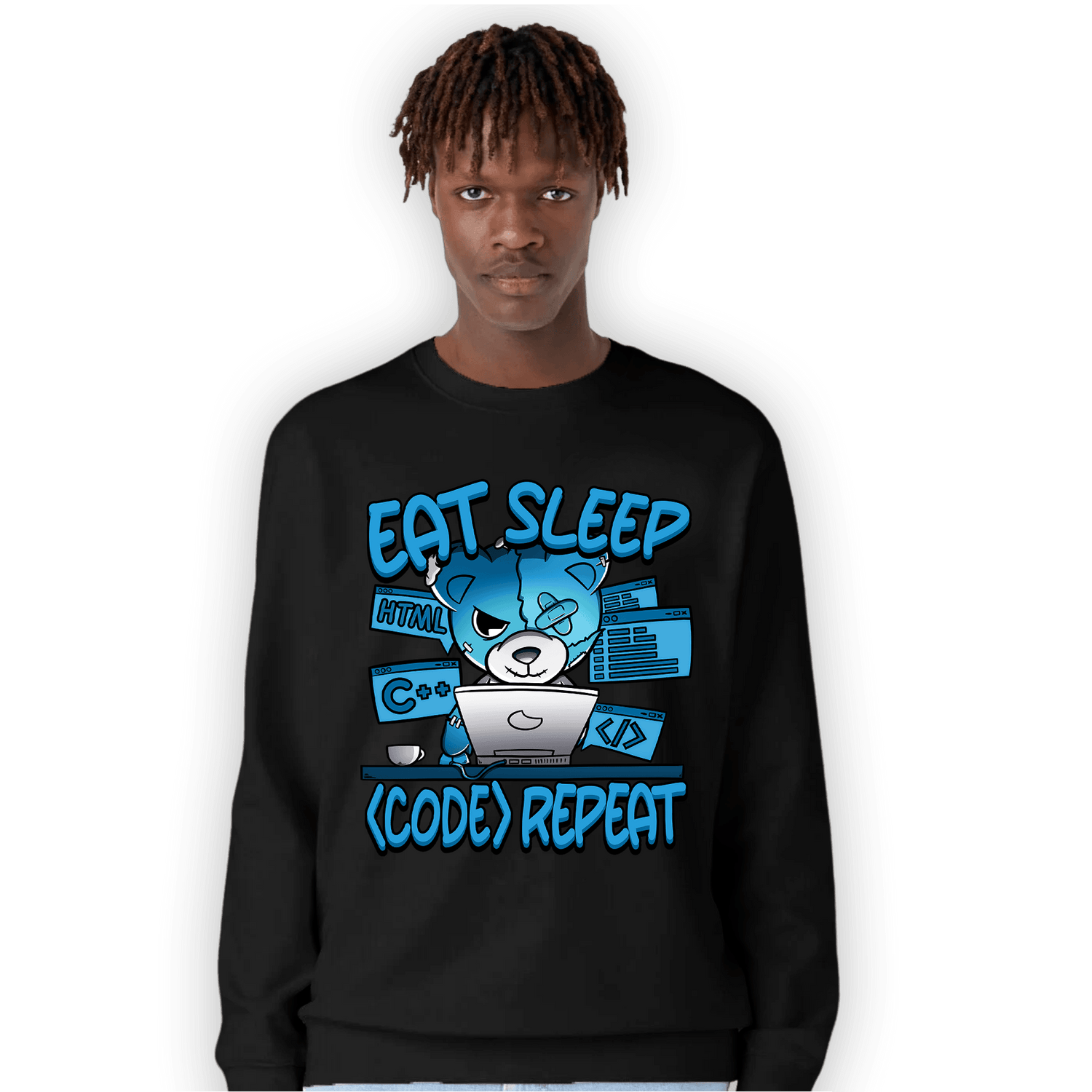 Powder Blue 9s Sweatshirt Match Eat Sleep Code BER - NastyJamz