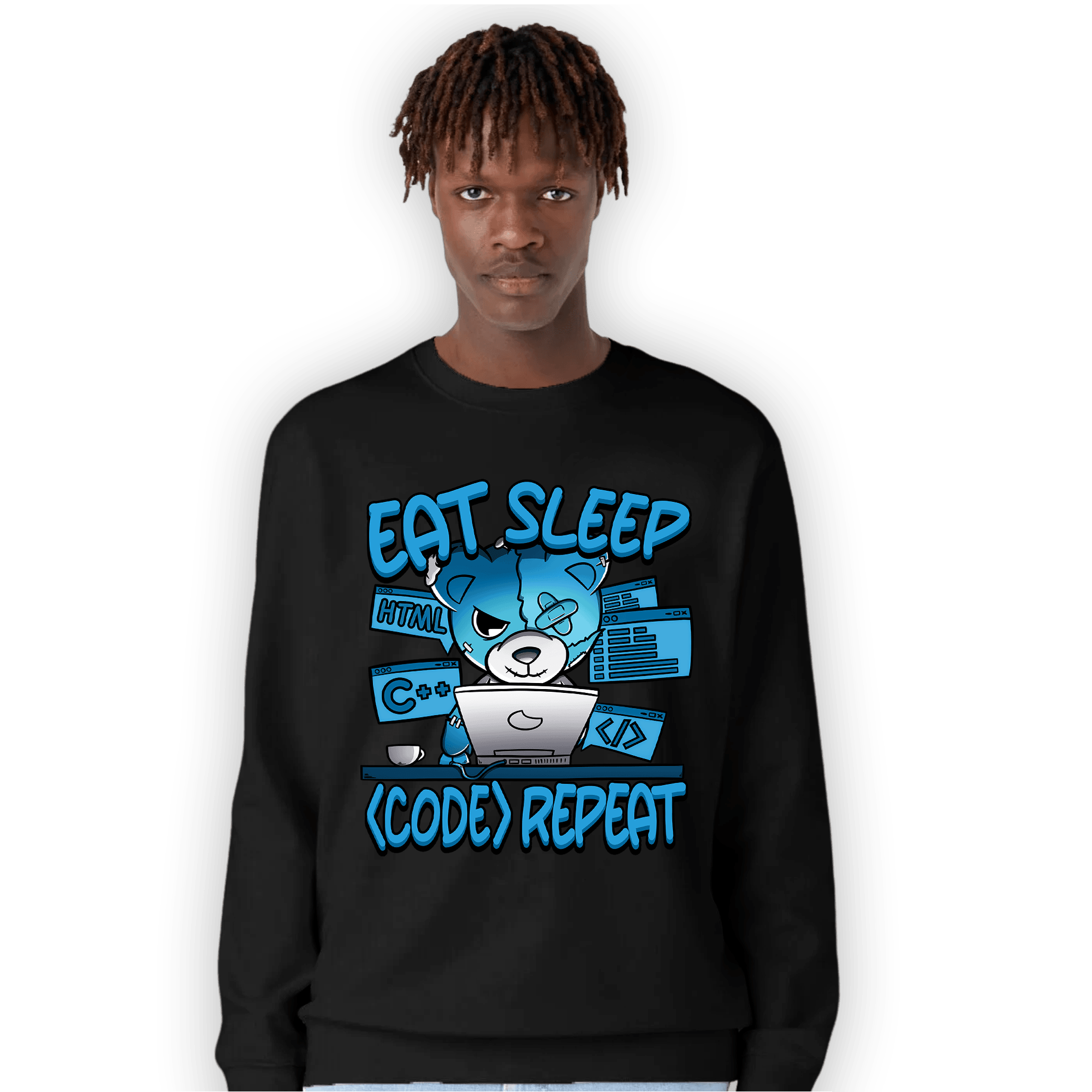 Powder Blue 9s Sweatshirt Match Eat Sleep Code BER - NastyJamz