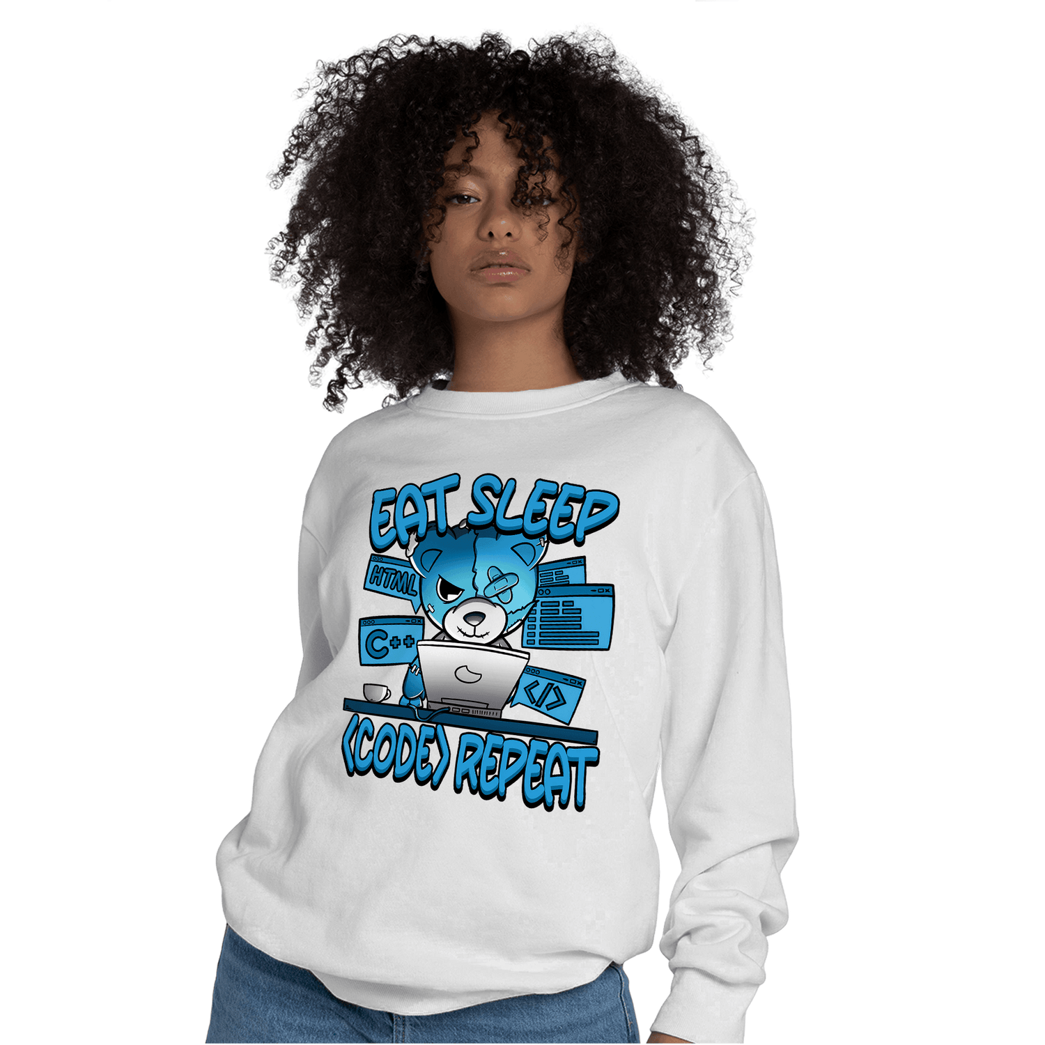 Powder Blue 9s Sweatshirt Match Eat Sleep Code BER - NastyJamz
