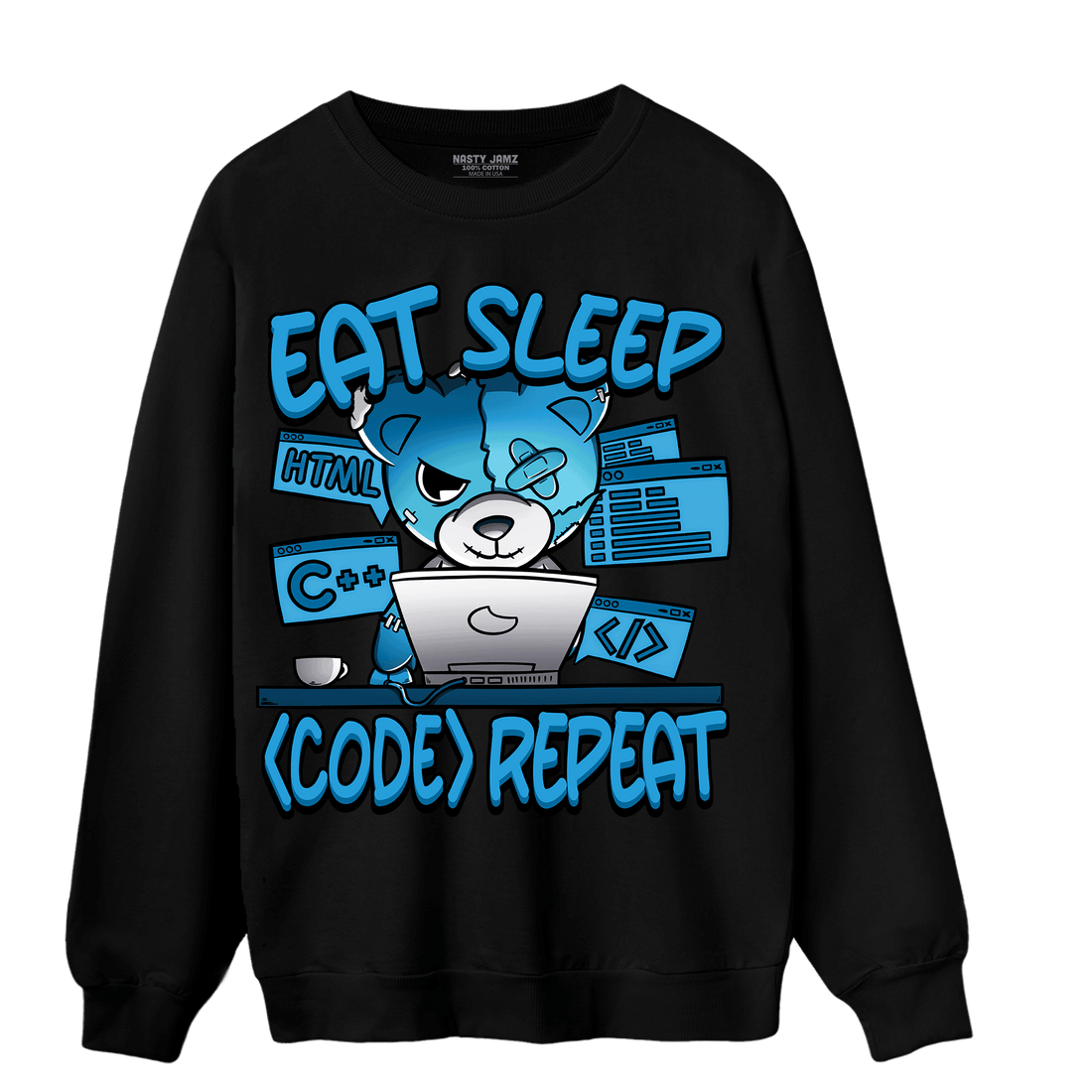 Powder Blue 9s Sweatshirt Match Eat Sleep Code BER - NastyJamz