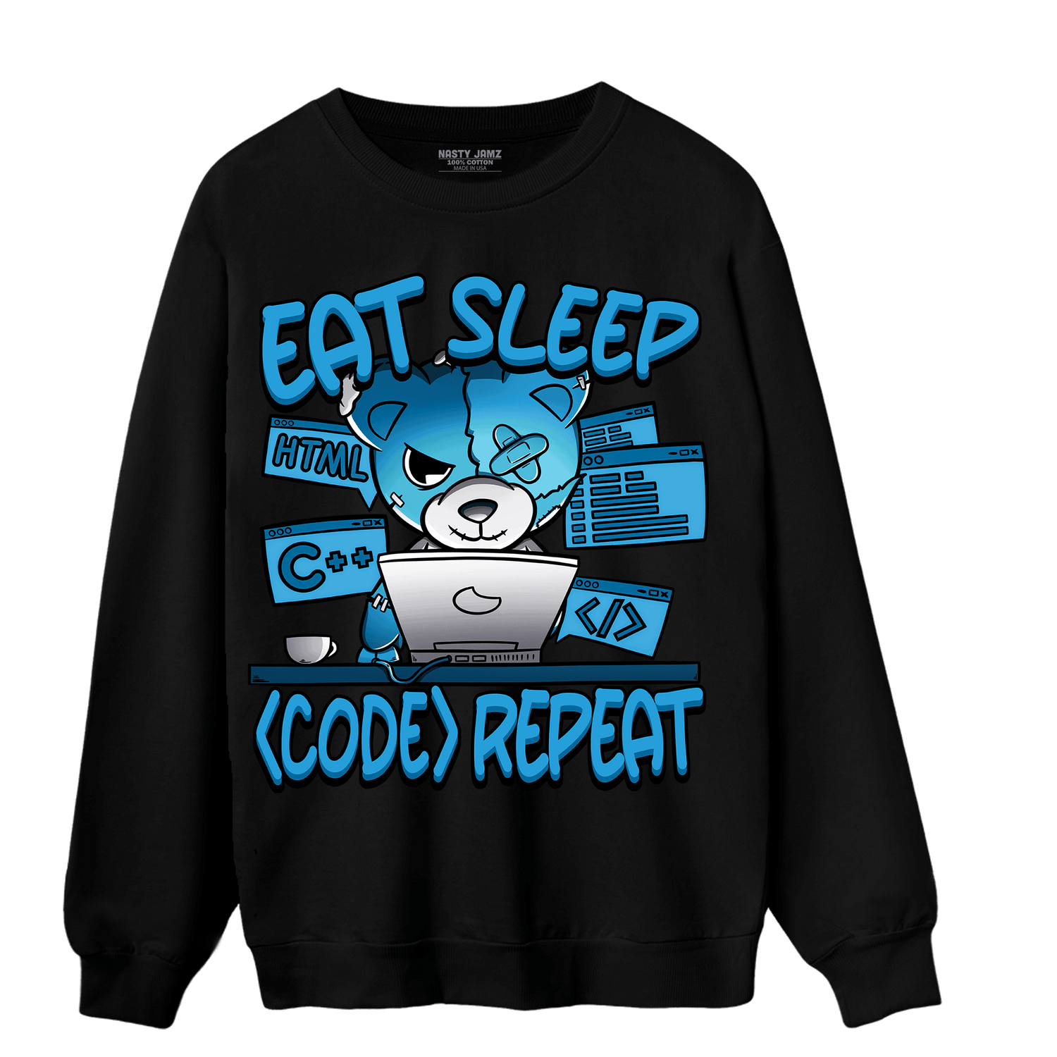 Powder Blue 9s Sweatshirt Match Eat Sleep Code BER - NastyJamz