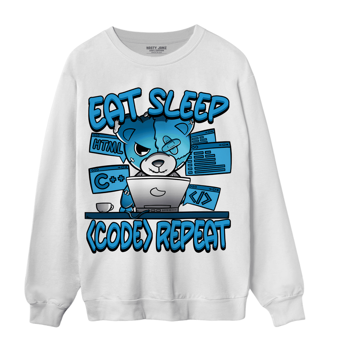 Powder Blue 9s Sweatshirt Match Eat Sleep Code BER - NastyJamz