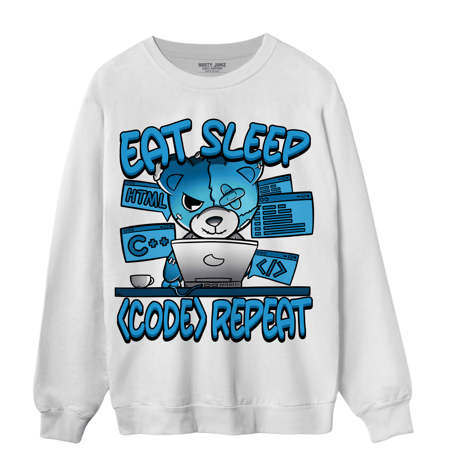 Powder Blue 9s Sweatshirt Match Eat Sleep Code BER - NastyJamz