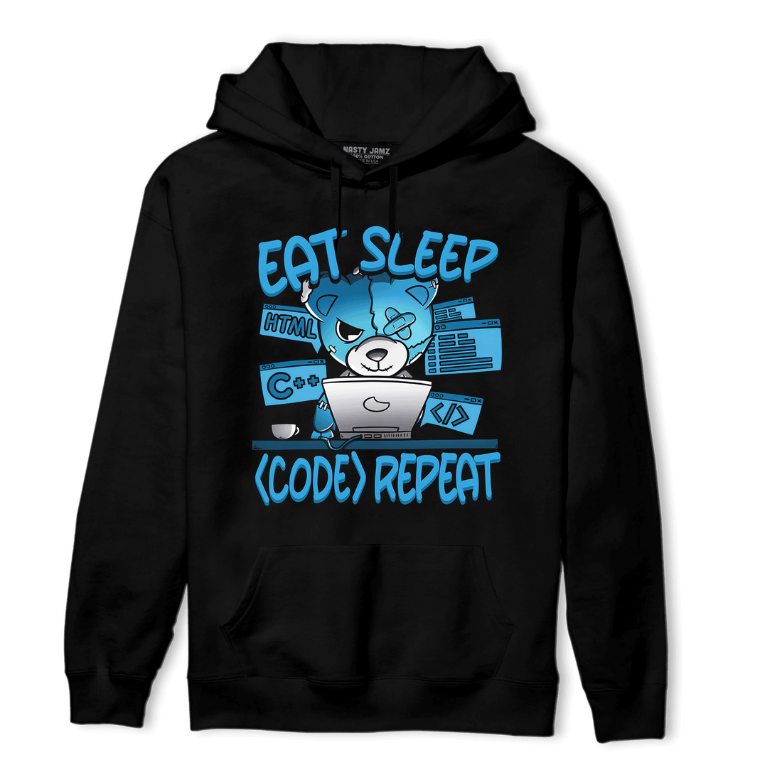 Powder Blue 9s Hoodie Match Eat Sleep Code BER - NastyJamz