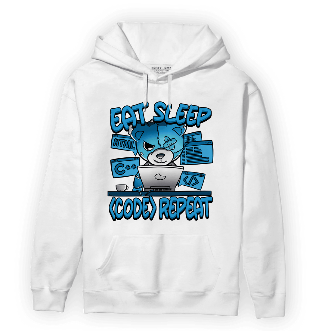 Powder Blue 9s Hoodie Match Eat Sleep Code BER - NastyJamz