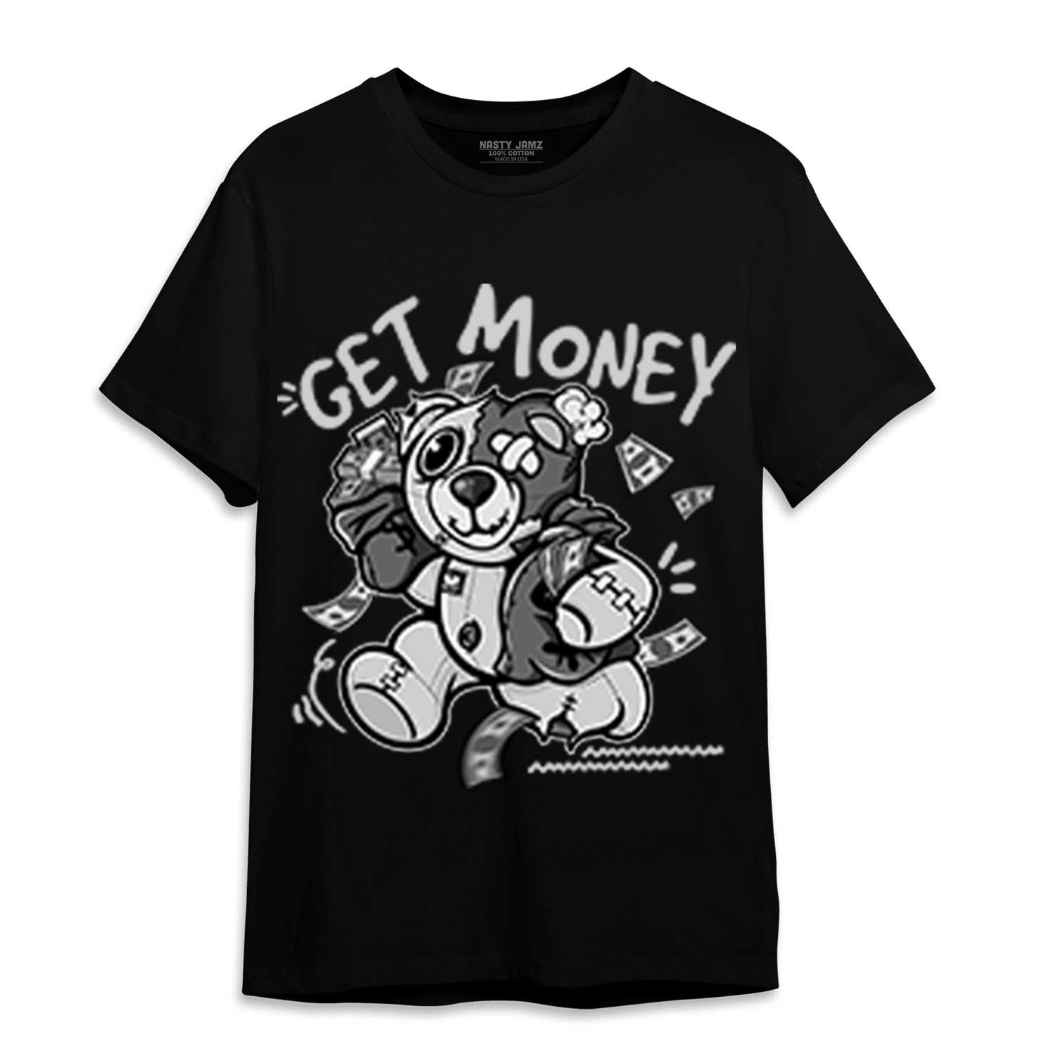 Retro High OG Black White 1s T Shirt Match Get Money BER - NastyJamz