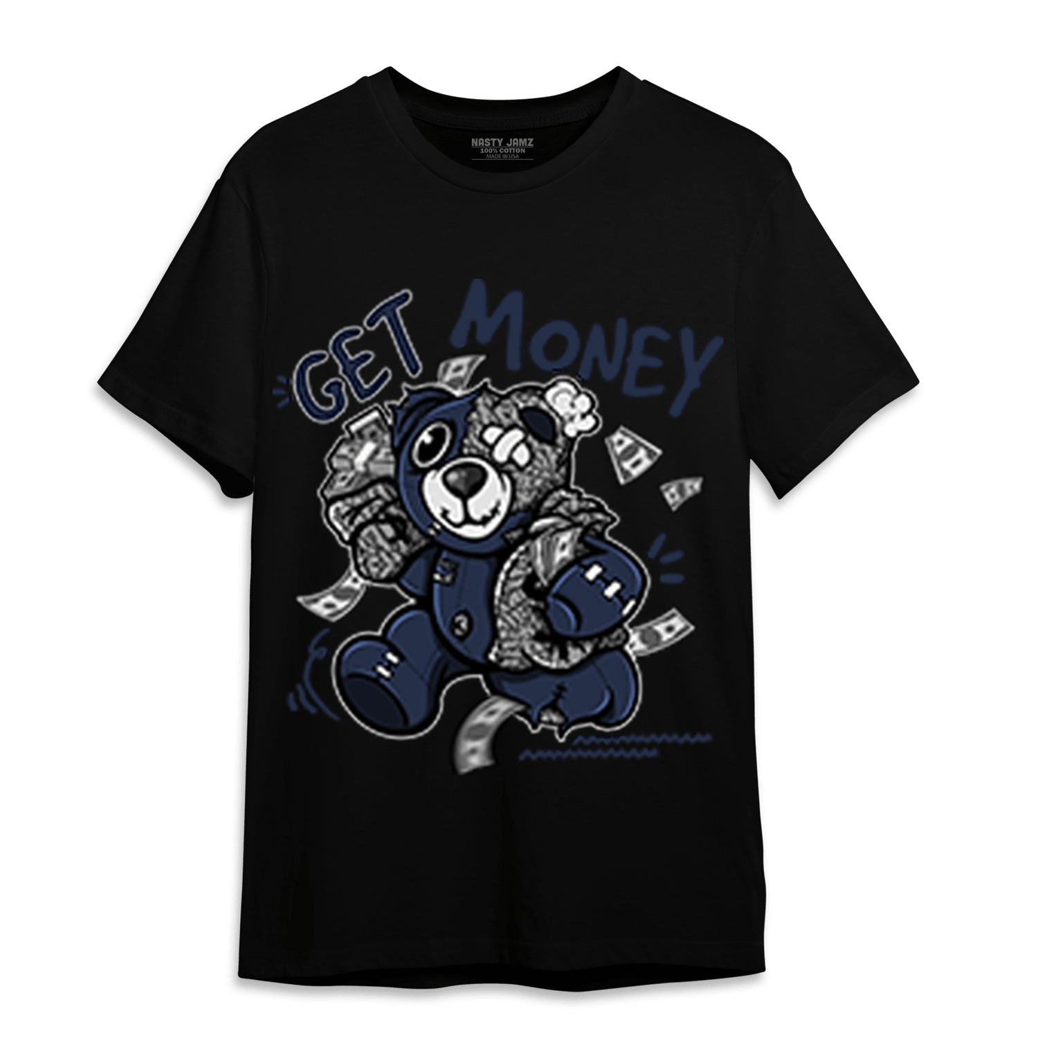 White Navy 3s T Shirt Match Get Money BER - NastyJamz