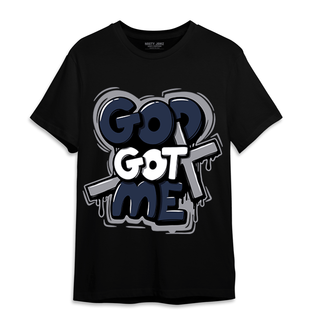 White Navy 3s T Shirt Match God Got Me - NastyJamz