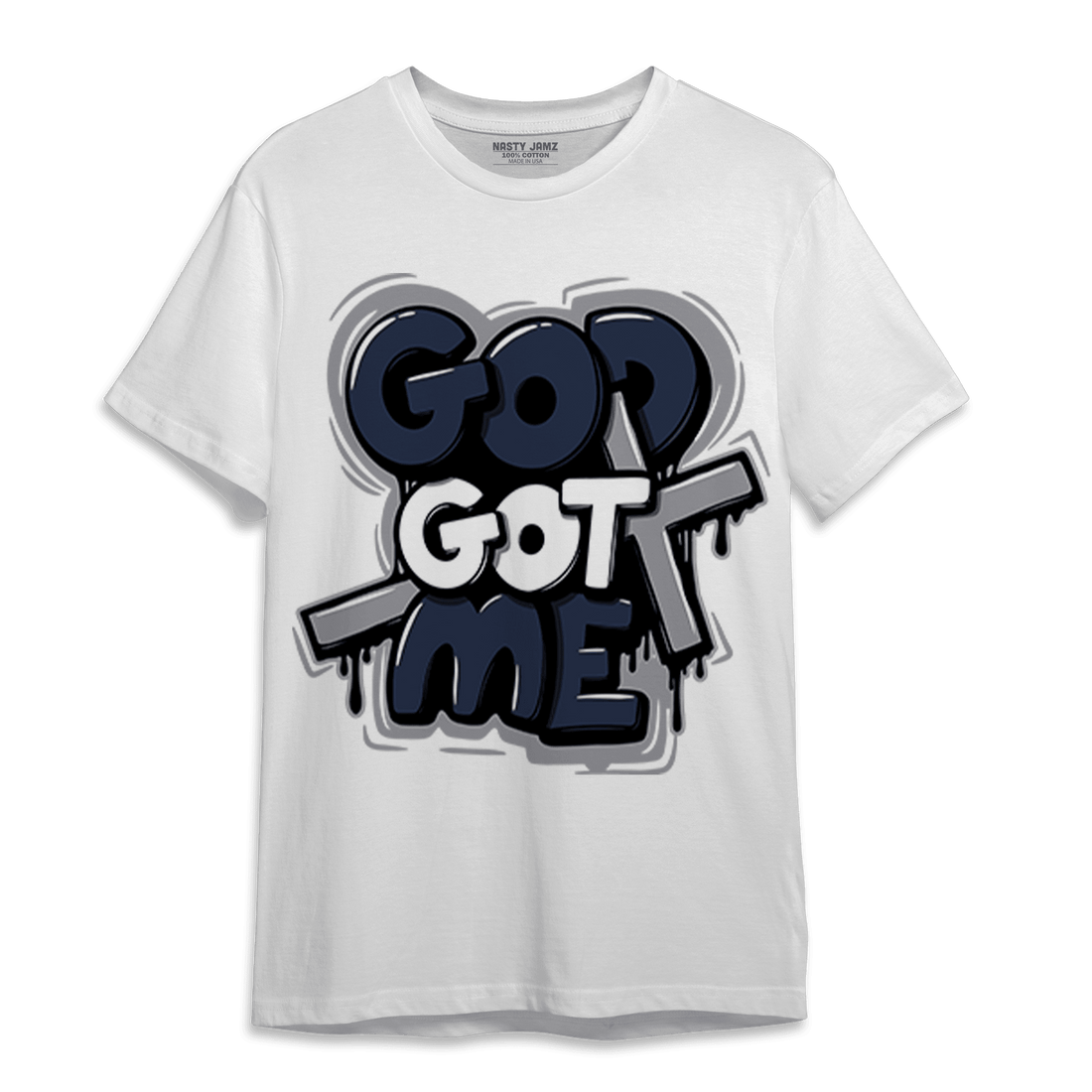 White Navy 3s T Shirt Match God Got Me - NastyJamz