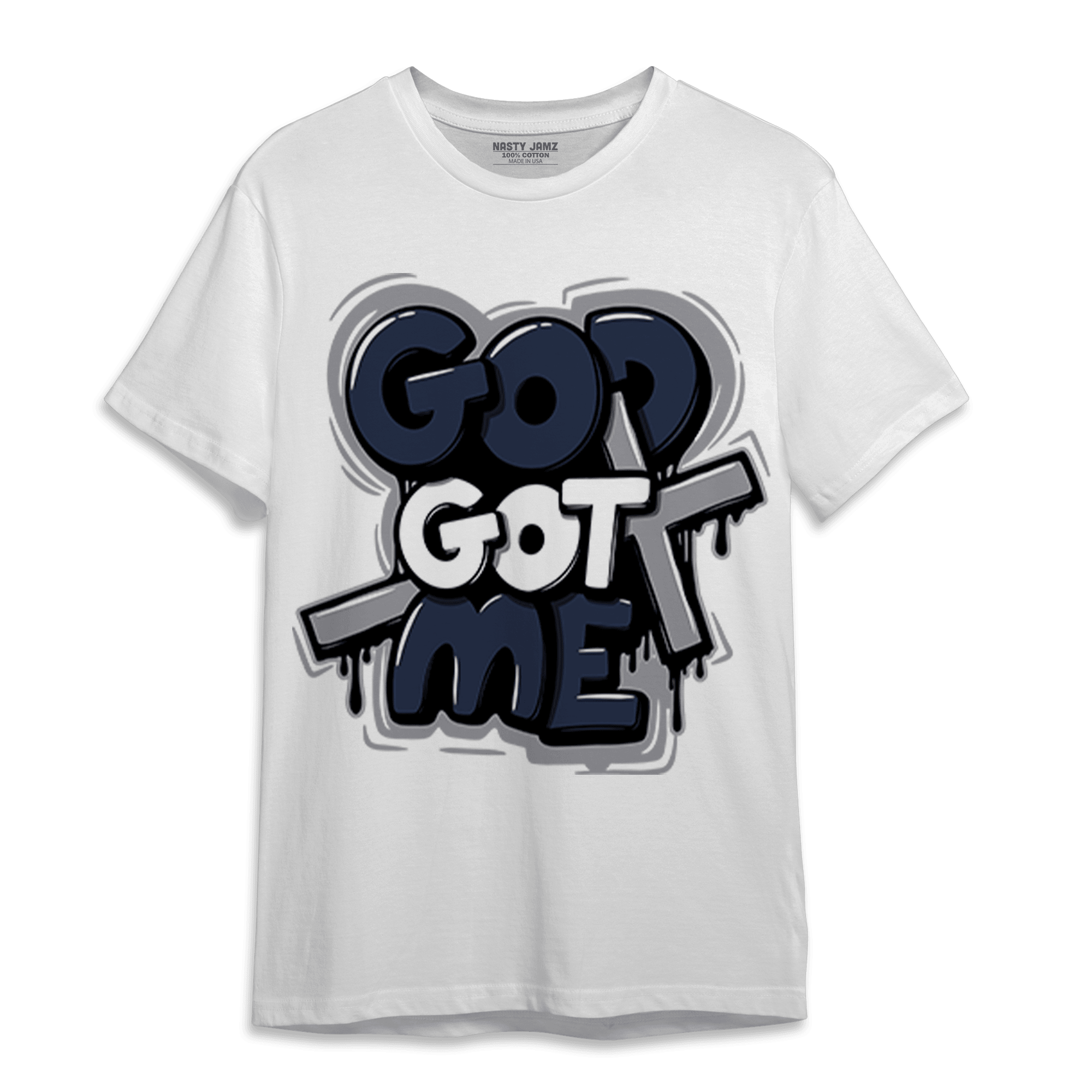 White Navy 3s T Shirt Match God Got Me - NastyJamz
