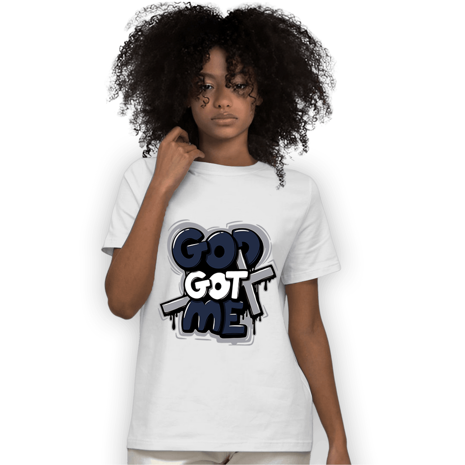 White Navy 3s T Shirt Match God Got Me - NastyJamz