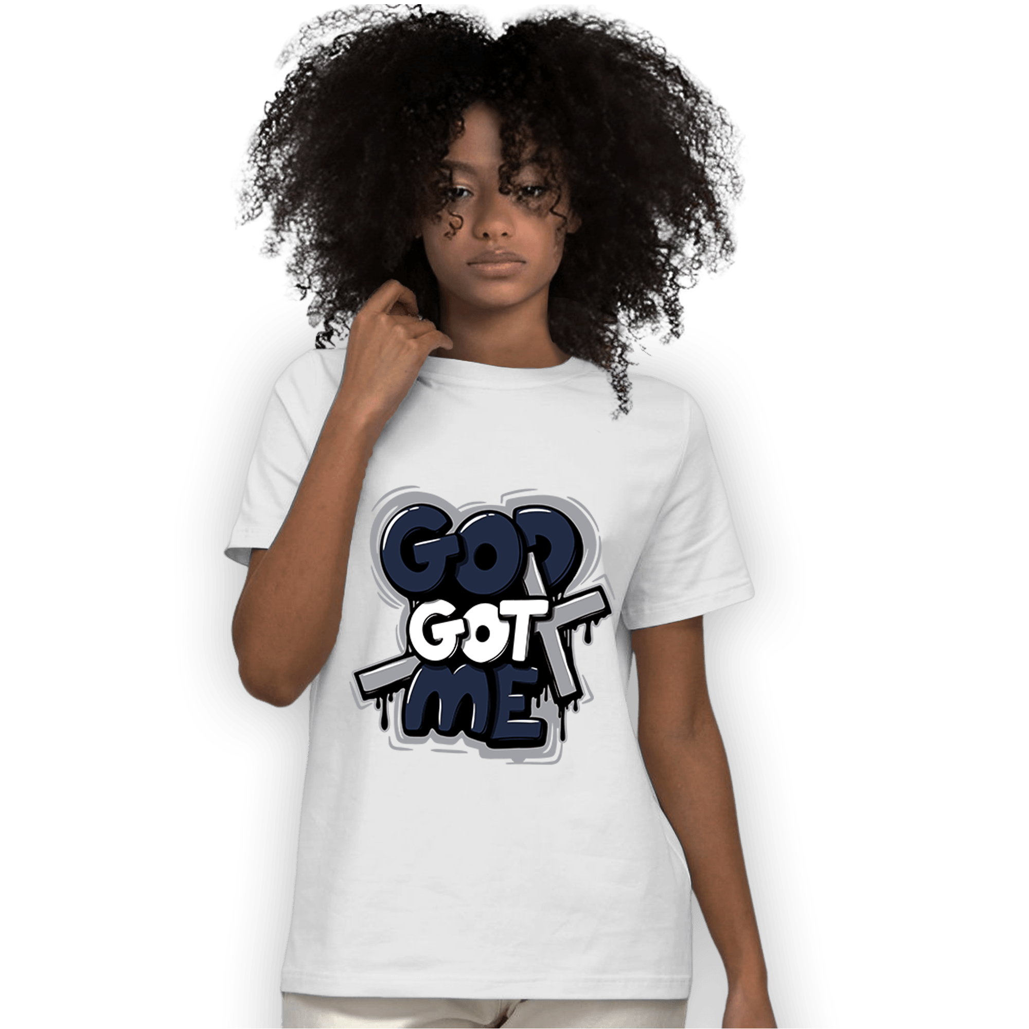 White Navy 3s T Shirt Match God Got Me - NastyJamz