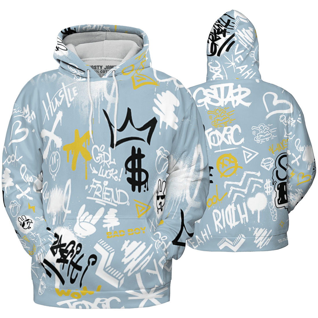 Blue Grey 13s Hoodie Match Graffiti King 3D All-Over Print Doodle Style - NastyJamz
