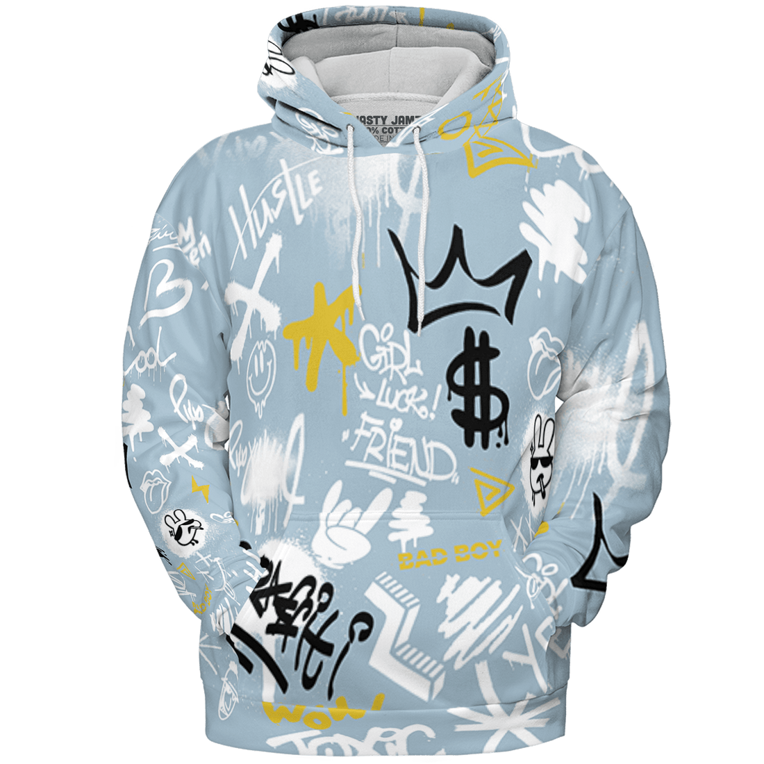 Blue Grey 13s Hoodie Match Graffiti King 3D All-Over Print Doodle Style - NastyJamz
