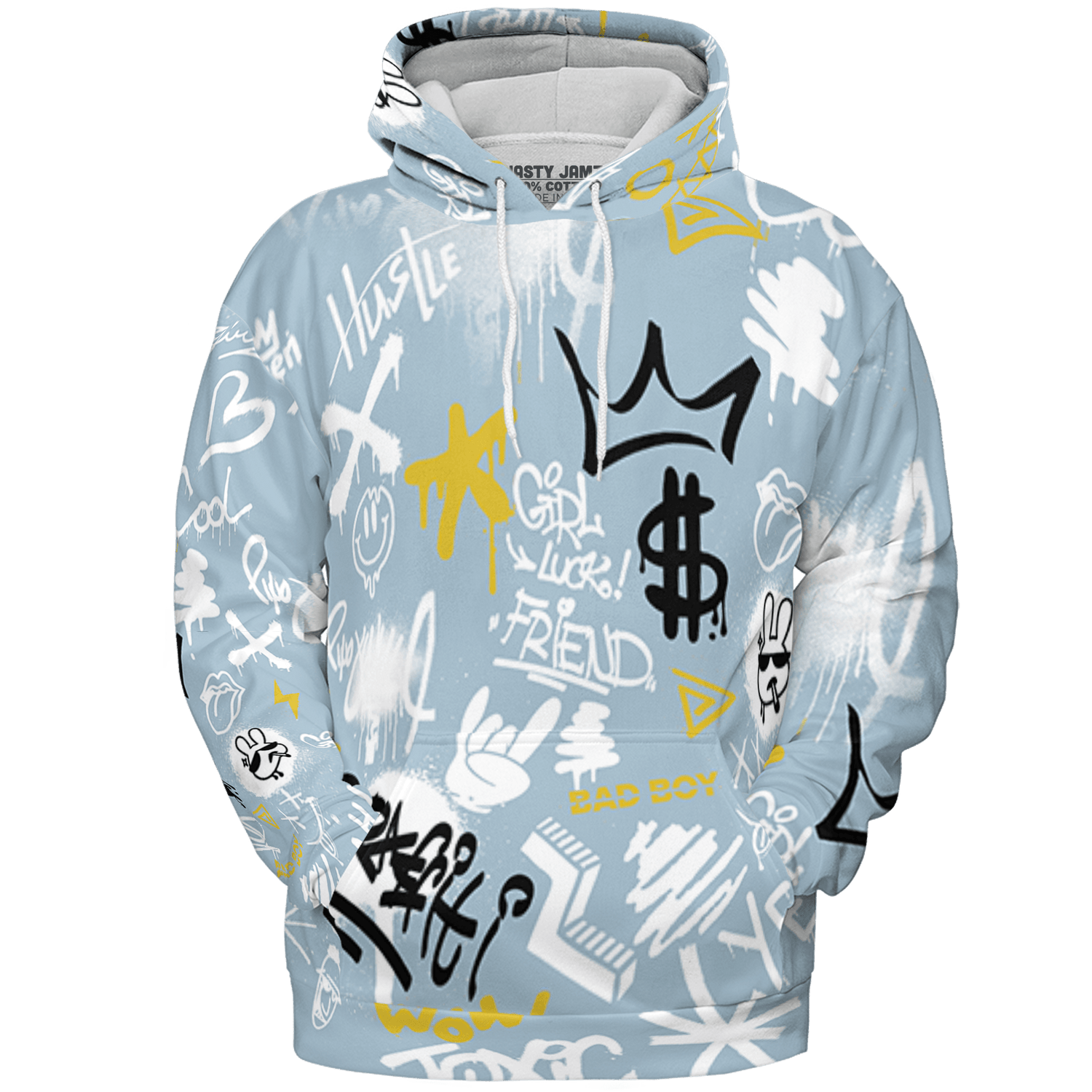 Blue Grey 13s Hoodie Match Graffiti King 3D All-Over Print Doodle Style - NastyJamz