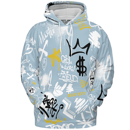 Blue Grey 13s Hoodie Match Graffiti King 3D All-Over Print Doodle Style - NastyJamz