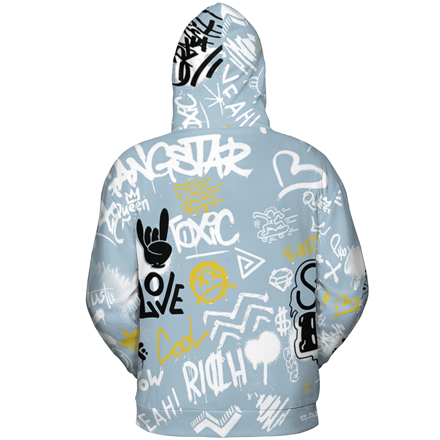 Blue Grey 13s Hoodie Match Graffiti King 3D All-Over Print Doodle Style - NastyJamz