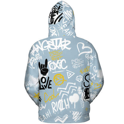 Blue Grey 13s Hoodie Match Graffiti King 3D All-Over Print Doodle Style - NastyJamz