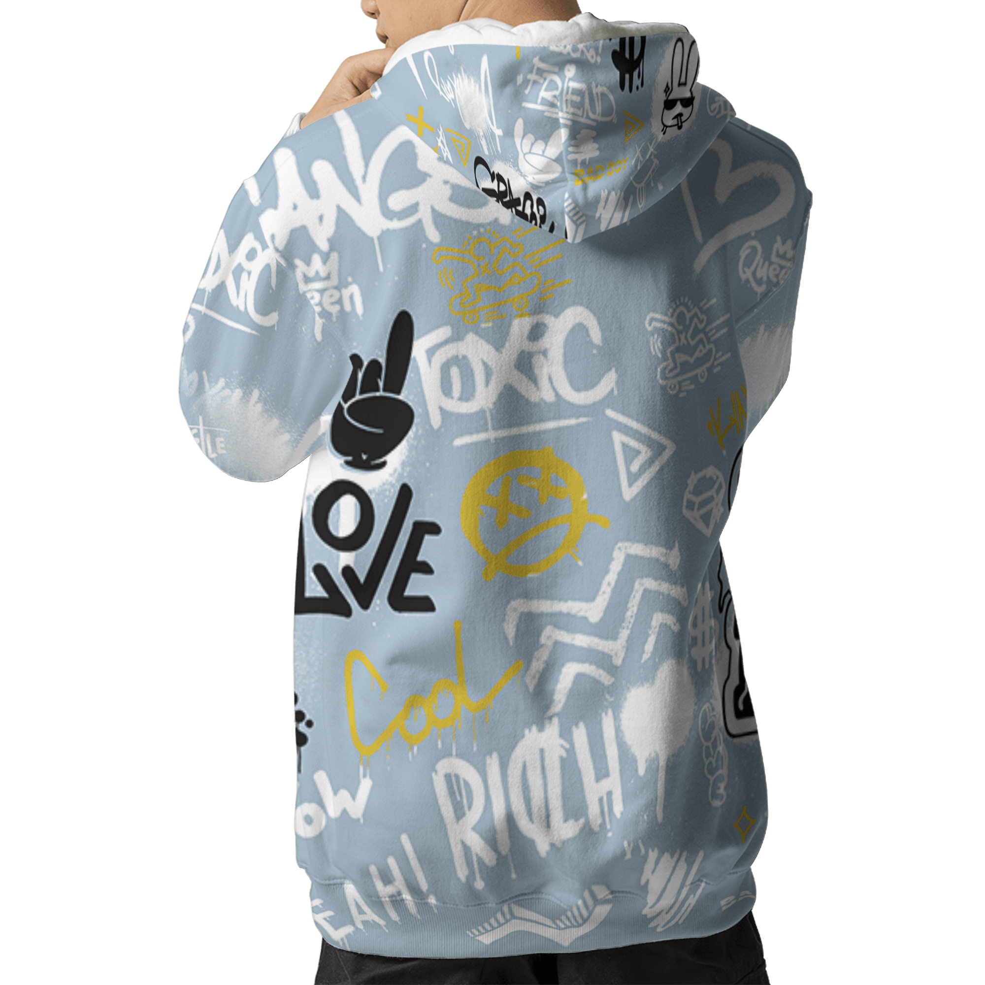 Blue Grey 13s Hoodie Match Graffiti King 3D All-Over Print Doodle Style - NastyJamz