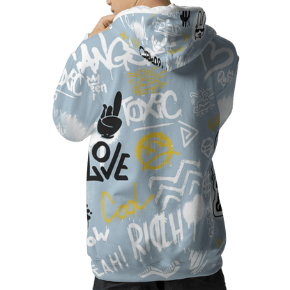 Blue Grey 13s Hoodie Match Graffiti King 3D All-Over Print Doodle Style - NastyJamz