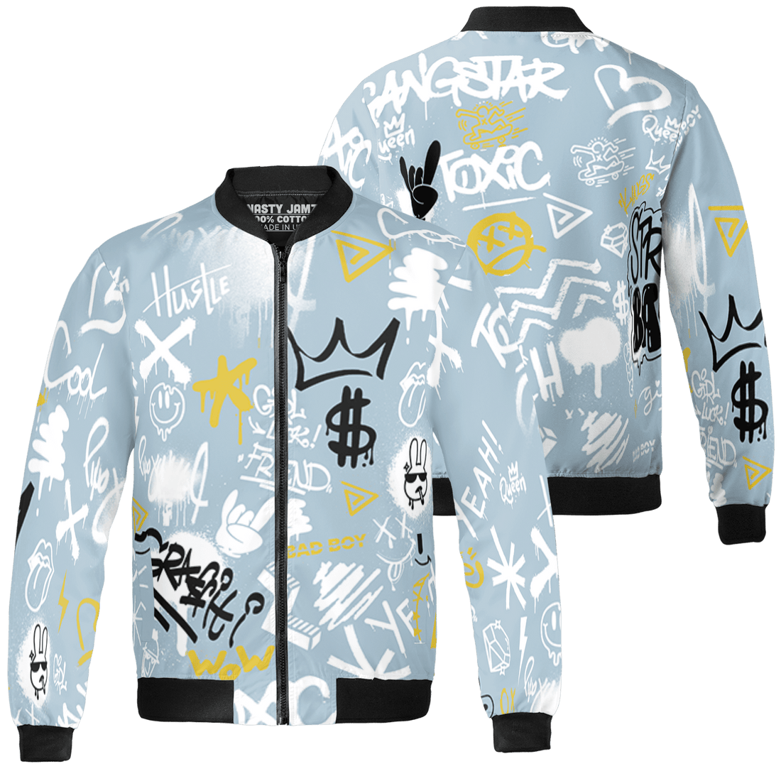 Blue Grey 13s Jacket Match Graffiti King 3D All-Over Print Doodle Style - NastyJamz