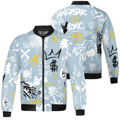 Blue Grey 13s Jacket Match Graffiti King 3D All-Over Print Doodle Style - NastyJamz