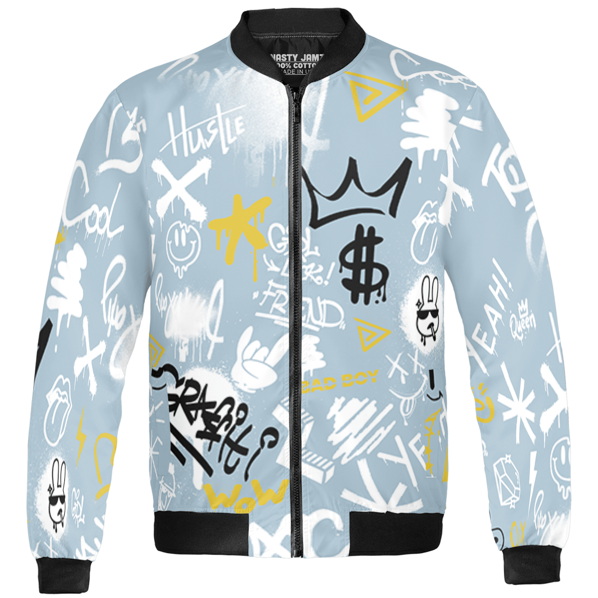 Blue Grey 13s Jacket Match Graffiti King 3D All-Over Print Doodle Style - NastyJamz